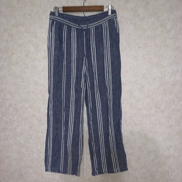 Old Navy Women's Blue White Striped Drawstring Linen Pants Size Small - Picture 1 of 12